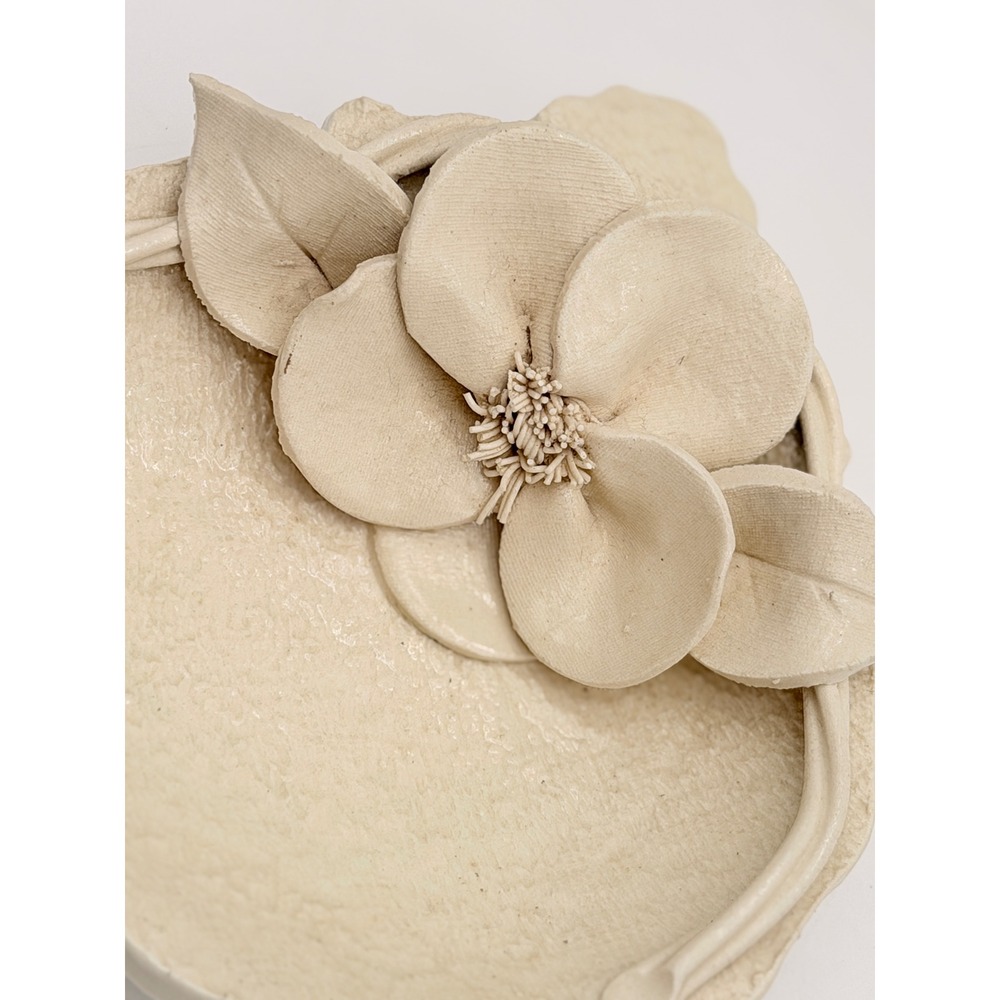 Morrisey Handmade Ceramic Magnolia Flower Trinket Dish Cream Floral Pottery Bowl